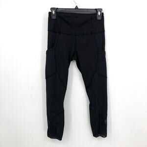 LULULEMON Women's Outrun Leggings Size 6 Black 23" Inseam Athletic Reflective